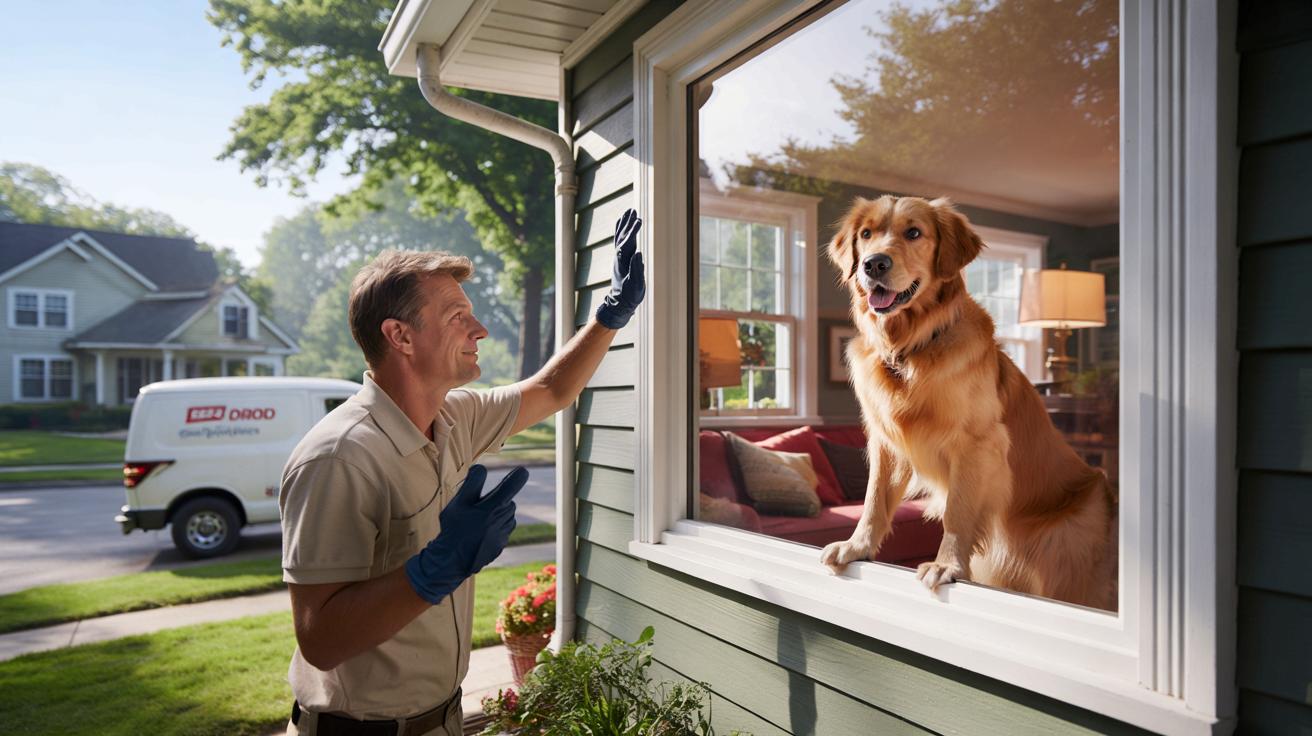Doorbell camera catches delivery driver stopping every afternoon just to greet a lonely golden retriever waiting at the window